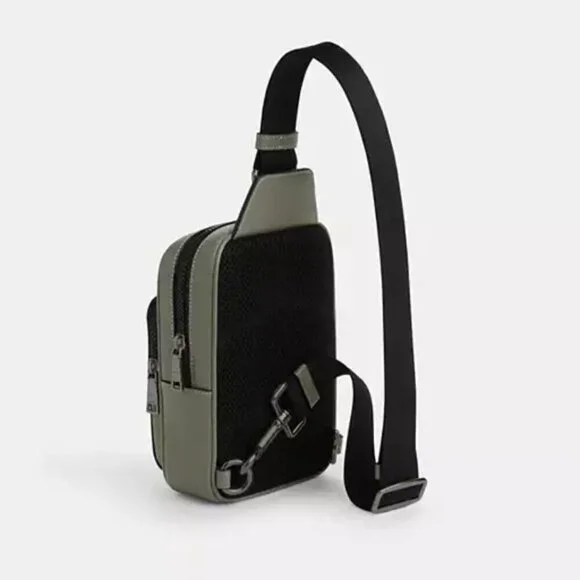 Coach Racer Sling Pack Army Green Leather Crossbody Bag CU252